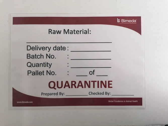 After Raw Material Quarantine Label